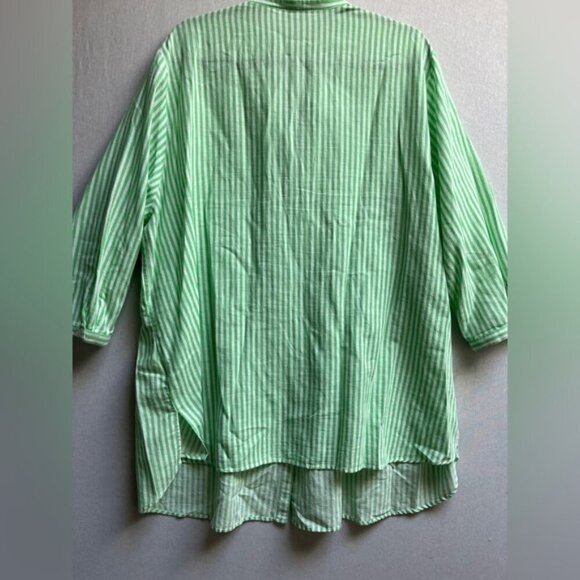ERFO PURE Cotton Linen Green Striped Long Sleeve tunic shirt Sz 2XL - Picture 2 of 10